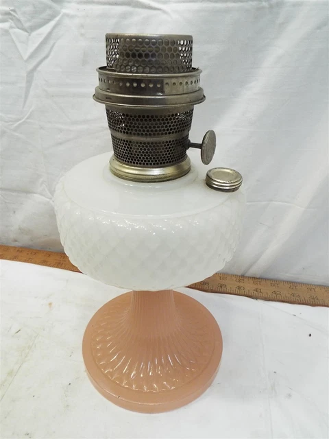 Aladdin Tall Milk Diamond Quilt Pink Moonstone Model B Burner Oil Lamp