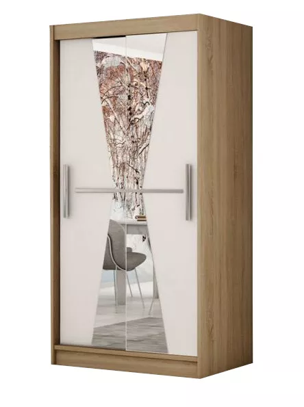 Armoire de chambre 2 portes avec miroirs coulissantes TOTO 120 Sonoma+Blanc