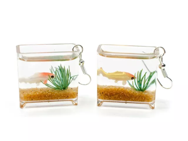 Goldfischglas Ohrringe Miniblings Hänger Goldfisch Fisch Aquarium rechteckig