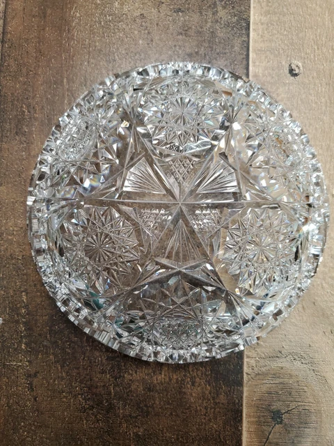 Vintage 6 " American Brilliant Period Deep Cut Glass Shallow Bowl - Starburst 3