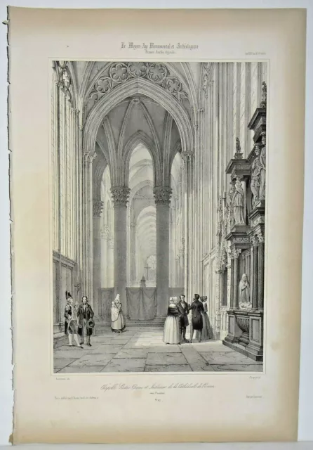 Lithographie Chapelle de Notre Dame et intérieur de la Cathédrale de Rouen