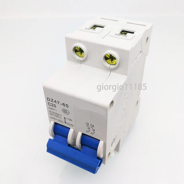 DZ47-60 C20 2P 20A Rated Current 3 Pole Miniature Circuit Breaker DZ47-60 C20 2P 20A Rated Current 3 Pole Miniature Circuit Breaker