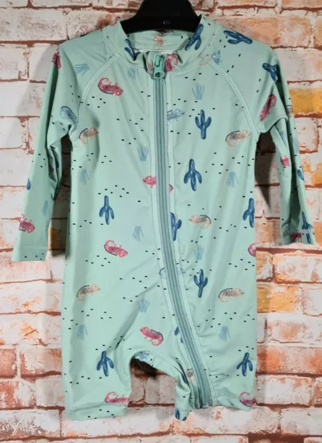 BNWT Baby Boy Girl Sz 1 Anko  Aqua Lizard Long Sleeve Zip Rash Swim Suit