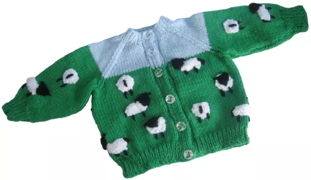 SUPER SOFT YORKSHIRE LAMB / SHEEP HAND KNITTED CARDIGAN. AGE 0-3m.