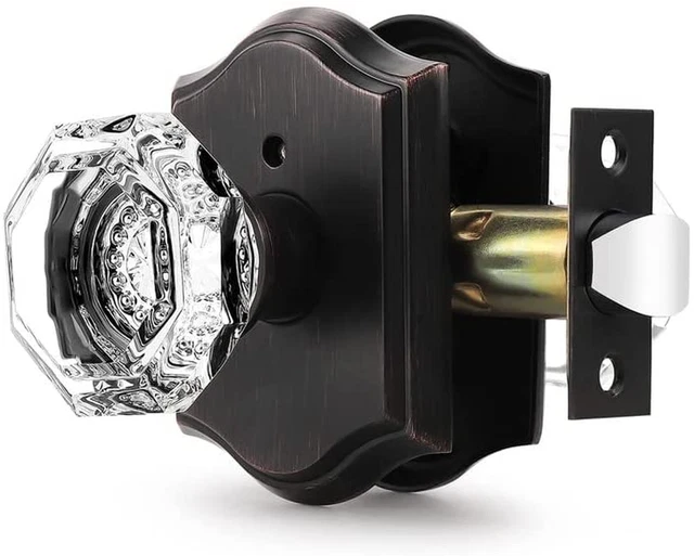 Octagonal Crystal Door Knob 1 Pack, Interior Privacy Door Handle for Bed/Bathroo