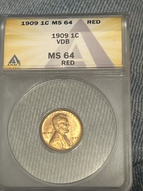 1909 P VDB Lincoln Wheat Penny ANACS MS64 Red Very Nice