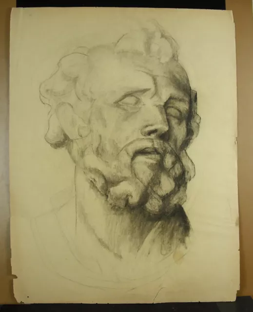 Dibujo Original Escultura Grecorromana Arte Estudio Cara Hombre Barba Dios 62CM
