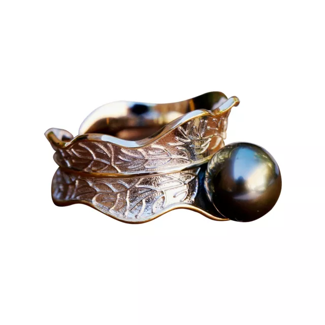 8.5-9mm Round Peacock Black Tahitian Pearl S925 sterling Silver Retro ring TH102