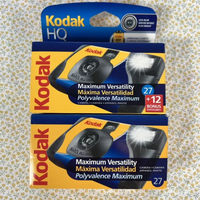2 Kodak HQ One Time Use Cameras 27 Exposures + 12 Max 800 Film Expired NIB