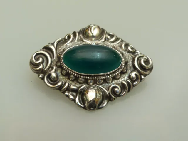 Art Deco Brosche Silber 830 Aventurin Scandinavian Silver Brooch