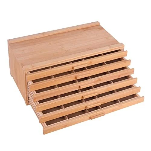 Vencer 6 cajones caja de almacenamiento de suministros para artistas de bambú con compartimentos separados para...