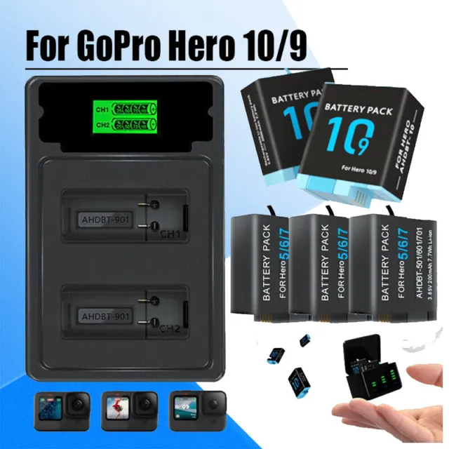 4X 2000mAh Battery For GoPro Hero 5 6 7 8 9 10 Go Pro Series Camera / Charger AU