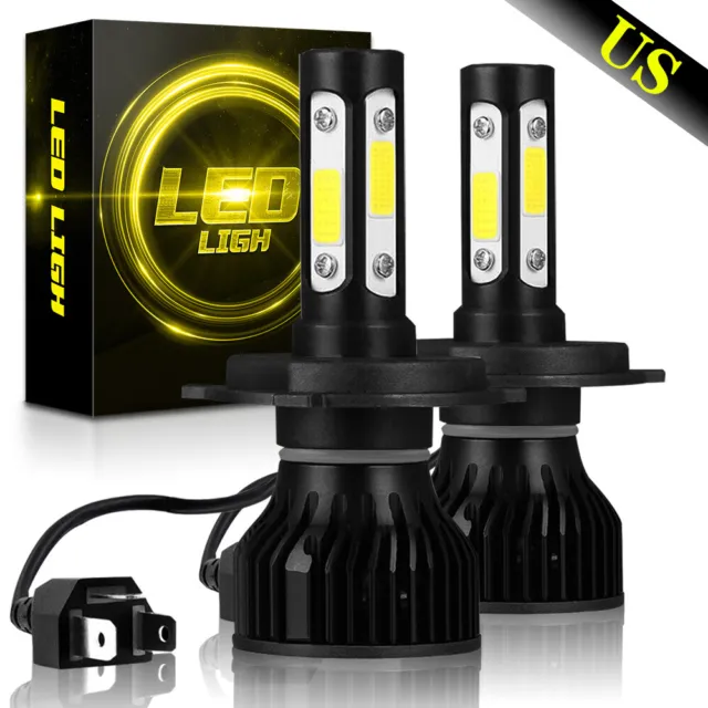 Pair 4-sides H4 HB2 9003 LED Headlight Kit 2400W 6000K 360000LM Hi/lo Beam Bulbs