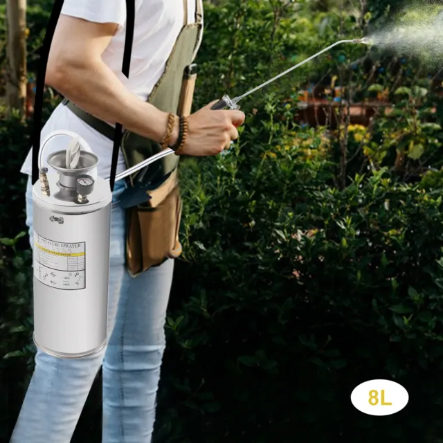 Stainless Steel Sprayer 2 Gal Hand-Pump Sprayer with 1.2m Hose for Gardening