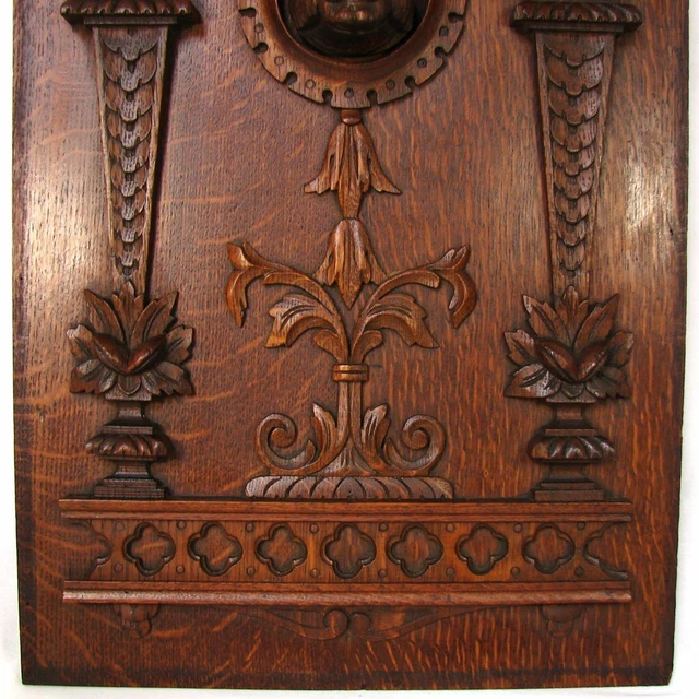 Antique Carved Oak 21" Panel, Figural Plaque, Furniture or Architectural Salvage 5