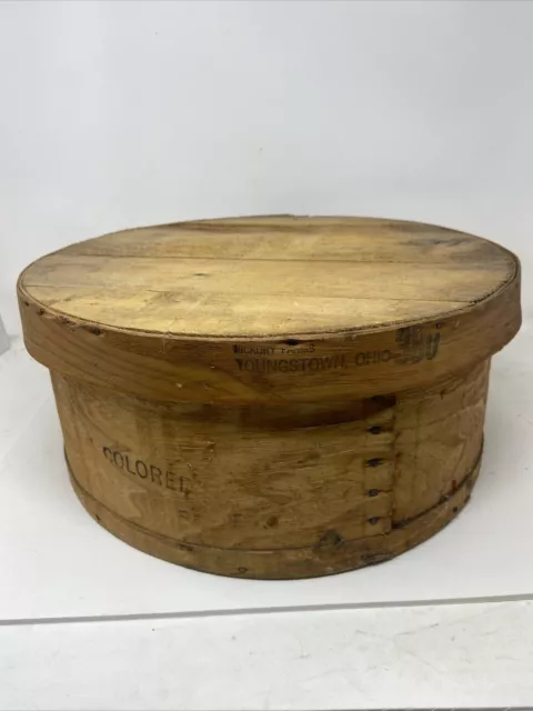 VTG Old Hickory Farms Big Round Cheese Wooden Wood Box Youngstown Ohio 16' Wide