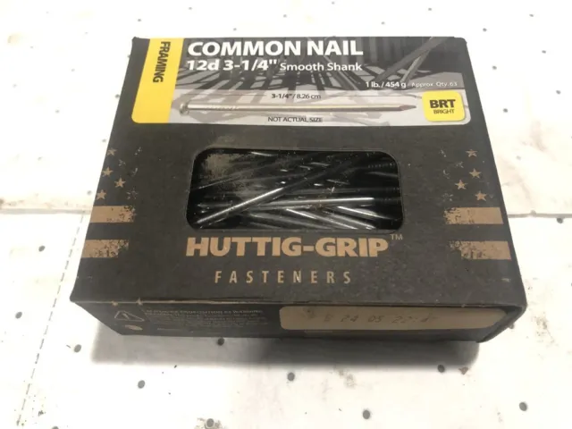 Huttig-Grip 3-1/4 in Framing Common Nail 12d Size, Bright Finish 1 lb 63 pcs
