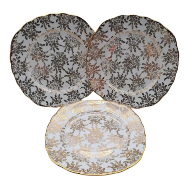 Royal Vale Ridgway Bone China Gold Leaf Design 3x Side Plates Tea Plates