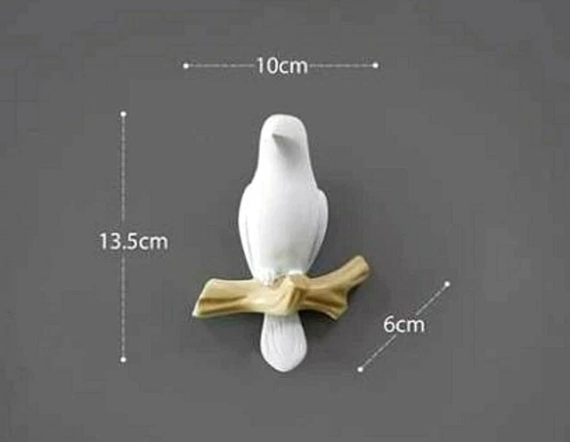 3D Wall Decor Bird Hook Holder Resin Statue Sculpture Figurine Home Office Craft