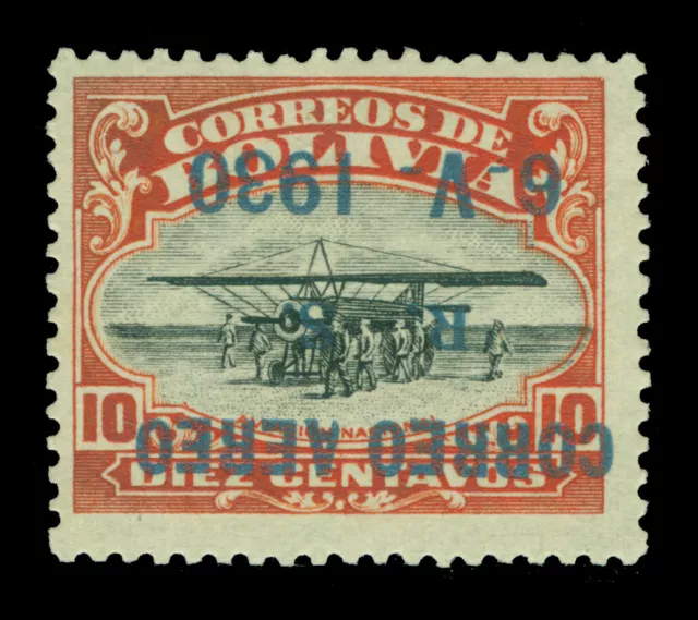 BOLIVIA 1930 AIRMAIL - Graf Zeppelin Surch.  10c Sc# C12a INVERTED ovpt. mint MH