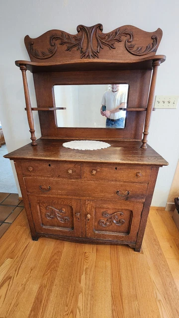 Antique Larkin Mirrored Oak Sideboard Buffet Hutch Circa 1890-1920