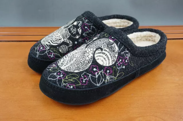 Acorn Forest Mule Shoes Womens 7.5 Black Suede Slip On Faux Fur Casual Slippers