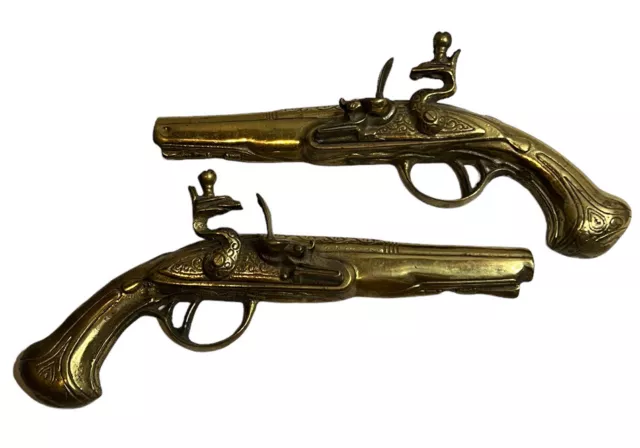 Flintlock Rifle Musket Black Powder Shooter Hunter Solid Brass Wall Decor Pair 2