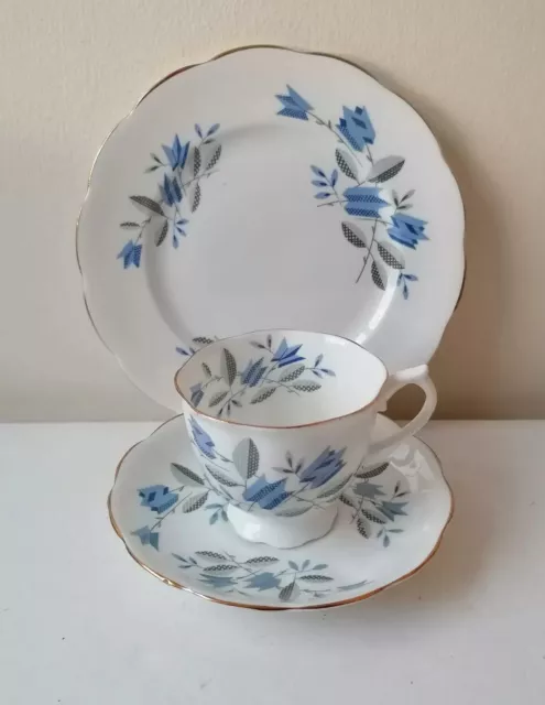 Royal Albert Tea Set TRIO Vintage Blue Floral Cup Saucer Plate