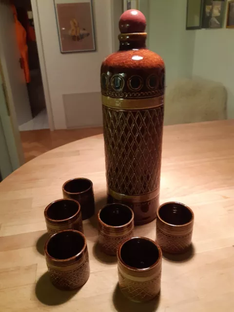 Keramikflasche Schnapsflasche mit 6 Bechern Marzi + Remy Westerwälder Steinzeug