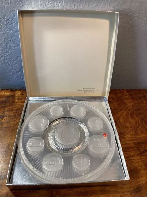 Imperial Glass Co Crystal 9" Coins Plate 1964 Series Original Box 1st Edition