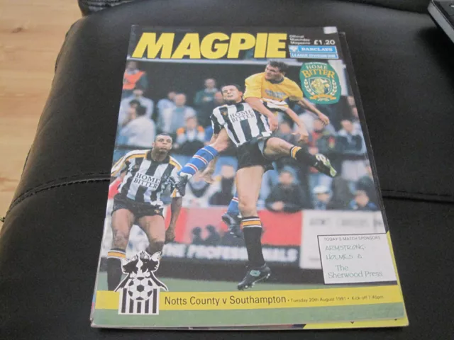 football programme - notts county v southampton - tues 20th aug 1991