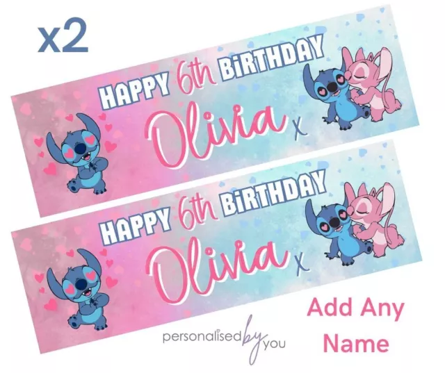 2x Personalised Disney LILO & STITCH Happy Birthday Banner LARGE Poster ANY TEXT