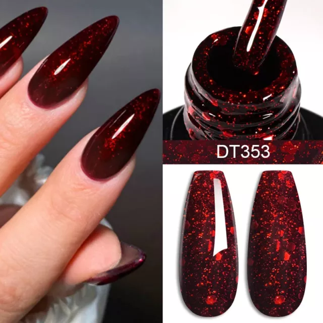 MEET ACROSS 7ml Red Gel Nail Polish Crystal Semi Permanent Soak Off UV Gel