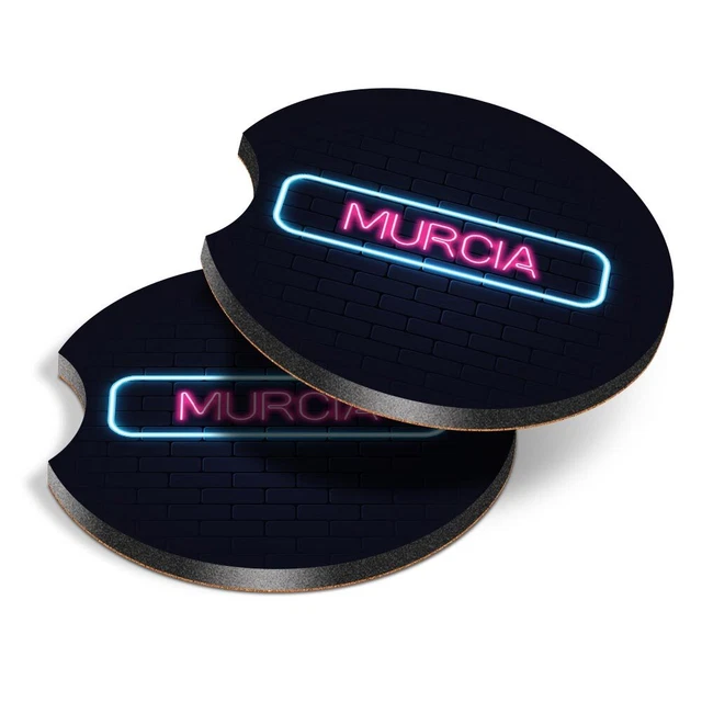 2x Car Coasters Neon Sign Design Murcia City Spain #350057