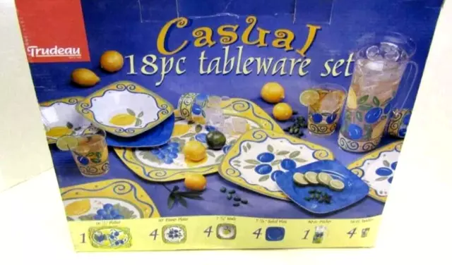 Melamine 18 pc Set Sunny LEMONS/PLUMS/GRAPES -Includes Pitcher & Tumblers Melamine 18 pc Set Sunny LEMONS/PLUMS/GRAPES -Includes Pitcher & Tumblers