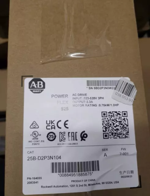 Allen-Bradley 25B-D2P3N104 PowerFlex 525 0.75kW AC Drive 25BD2P3N104 Fast Ship