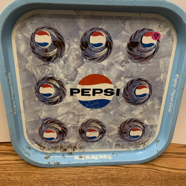 Vintage 1960’s Enjoy Pepsi Cola Square 13” Metal Tray
