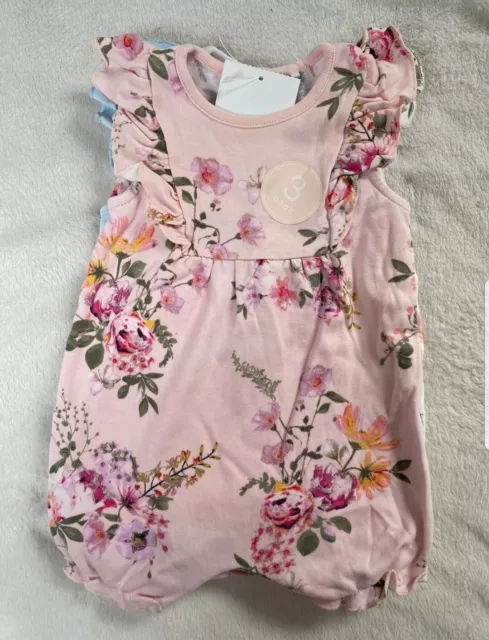 BNWT NEXT baby Girl 3 Pack Floral Summer Rompers Size Age 0-3 Months
