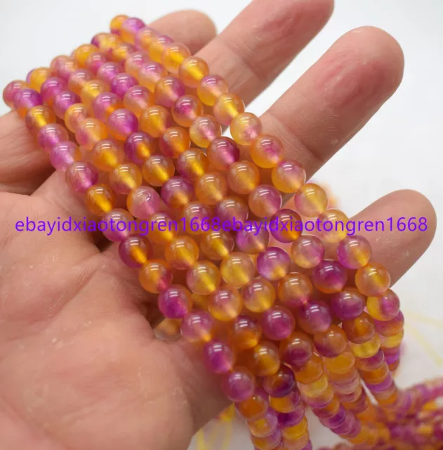 6/8/10/12mm Natural Orange Purple Jade Round Gemstone Loose Beads 15 Inch