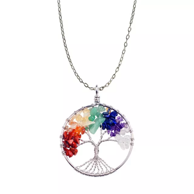 7 Chakra Tree Of Life Pendant Necklace Natural Crystal Quartz Stone Copper Bead
