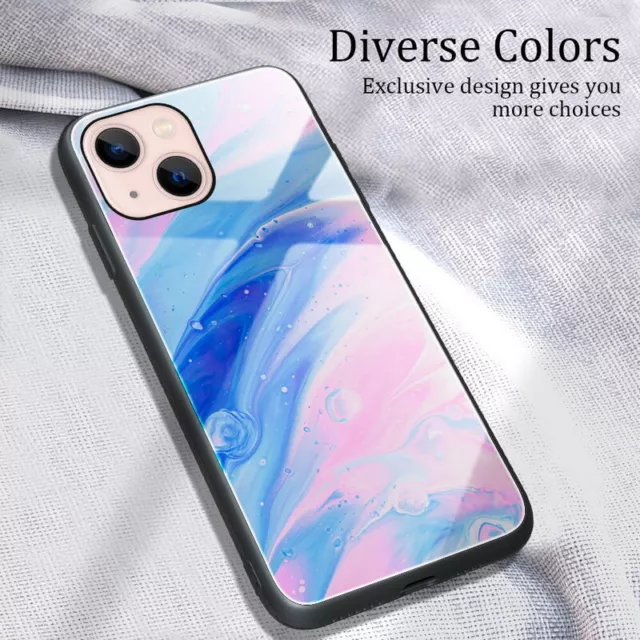 Case For iPhone 15 14 13 Pro Max 12 11 XS Marble Tempered Glass ShockProof Cover