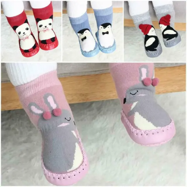 Anti-slip Warm Slippers Socks Toddler Infant Baby Girl Boy Cotton Crib Shoes UK