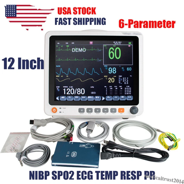 12 TOUCH SCREEN Patient Monitor Machine ICU Vital Signs ECG RESP TEMP