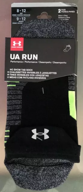 Under Armour UA Run Performance No Show Tab Sock 2 PAIR: Sz 8-12 Men, 9-12 Women