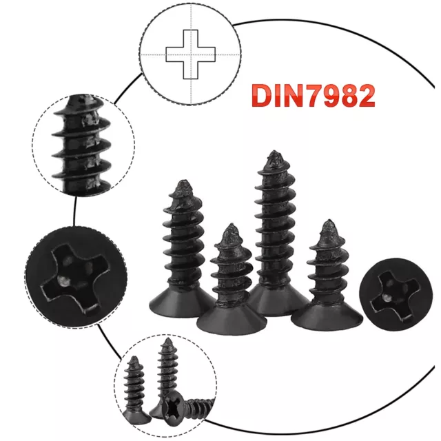 Blechschrauben-Sortiment Senkkopf DIN7982 Schwarz Verzinkt 3,5 + 3,9mm 180  Teile