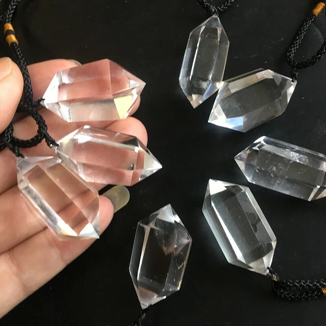 5pcs Natural Clear Quartz Pendant Crystal Point Wand Pendulum Chakra Necklace