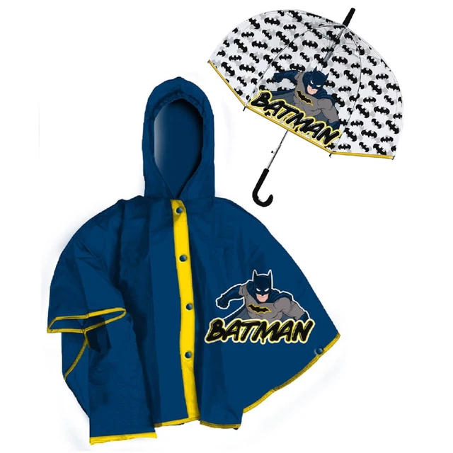 Set Pioggia Mantellina + Ombrello A Cupola Batman 7/8 Anni Bambino
