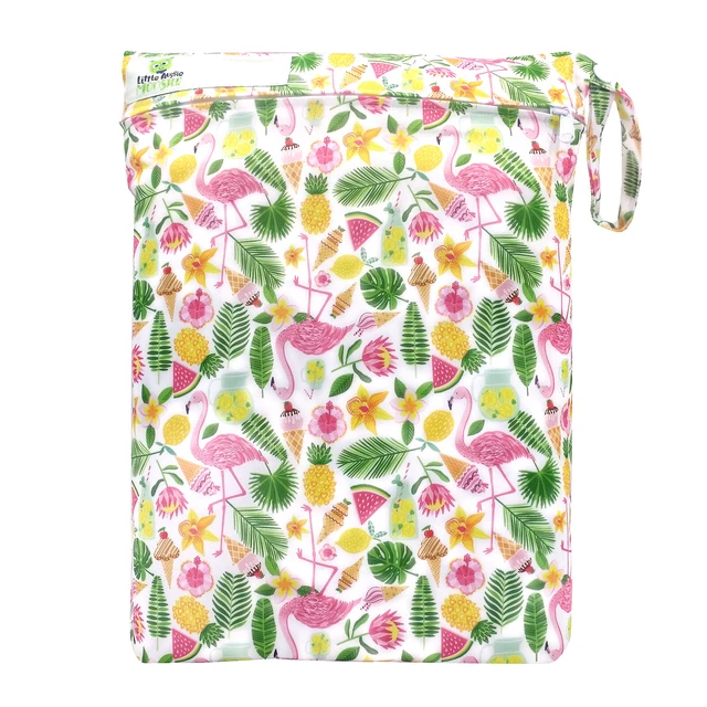 REUSABLE WET BAG FOR CLOTH NAPPY / DIAPER / SWIMMERS Fruity Flamingo