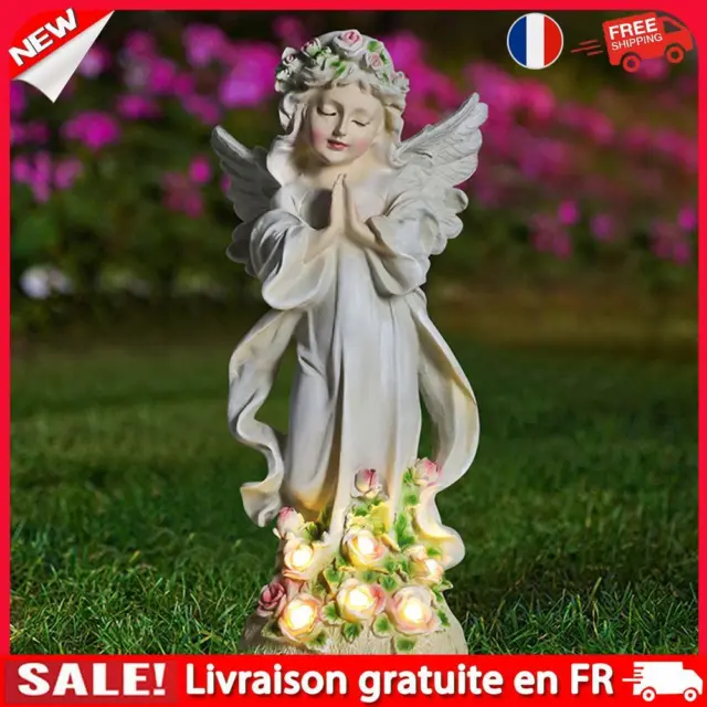 Solar Flower Fairy Elf Statue Waterproof Resin Angel Night Light for Garden Lawn