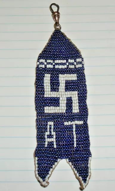 1800s Native American PEACE SIGN 'TA' Glass TRADE BEADS Watch FOB PENNANT BANNER